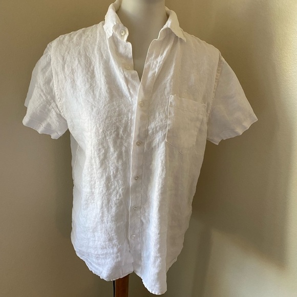 In Bed Store Women’s White Linen Button Down Shirt Blouse Pajama Top Size 2 - Picture 2 of 9